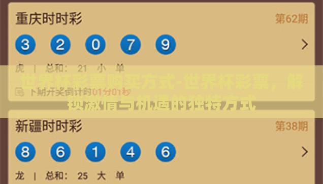 世界杯彩票购买方式-世界杯彩票，解锁激情与机遇的独特方式