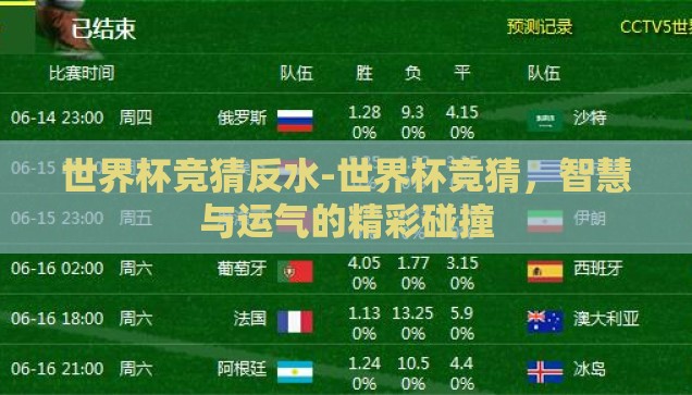 世界杯竞猜反水-世界杯竞猜，智慧与运气的精彩碰撞