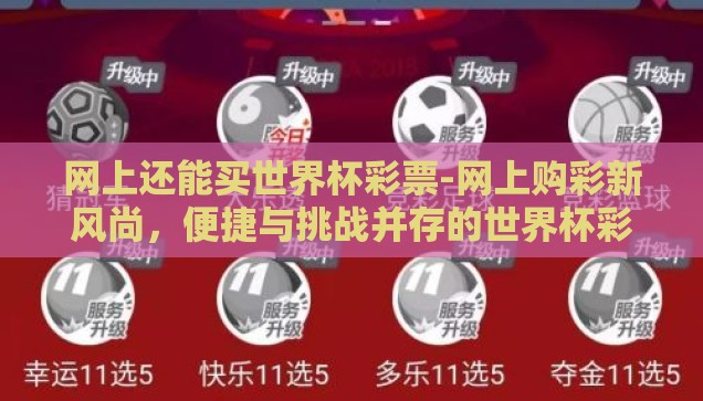 网上还能买世界杯彩票-网上购彩新风尚，便捷与挑战并存的世界杯彩票市场
