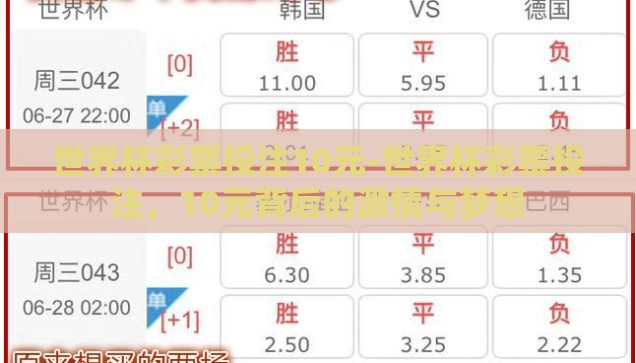 世界杯彩票投注10元-世界杯彩票投注，10元背后的激情与梦想