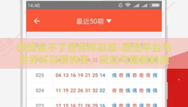 微信买不了世界杯彩票-微信平台与世界杯彩票购买，规则与限制的深度解析