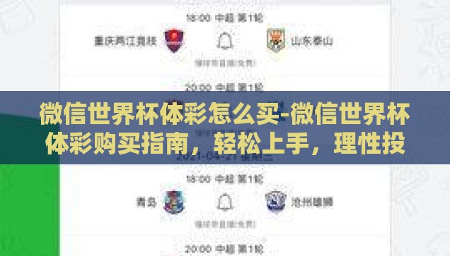微信世界杯体彩怎么买-微信世界杯体彩购买指南，轻松上手，理性投注