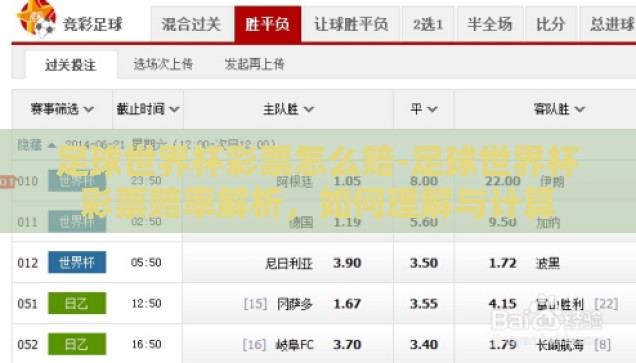 足球世界杯彩票怎么赔-足球世界杯彩票赔率解析，如何理解与计算