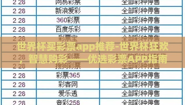 世界杯买彩票app推荐-世界杯狂欢，智慧购彩——优选彩票APP指南