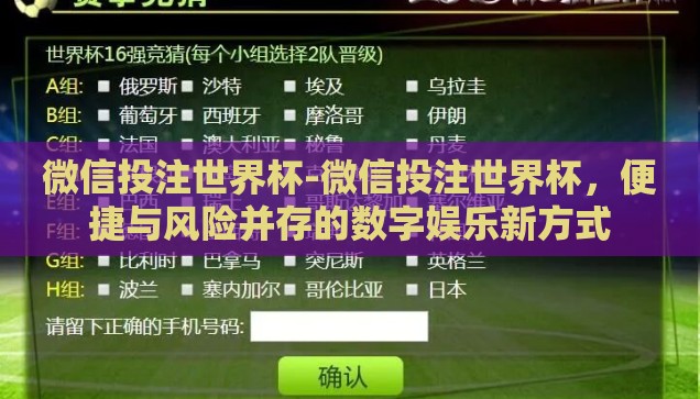 微信投注世界杯-微信投注世界杯，便捷与风险并存的数字娱乐新方式