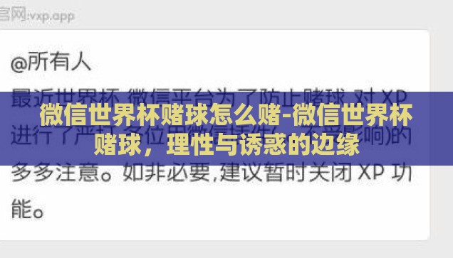 微信世界杯赌球怎么赌-微信世界杯赌球，理性与诱惑的边缘