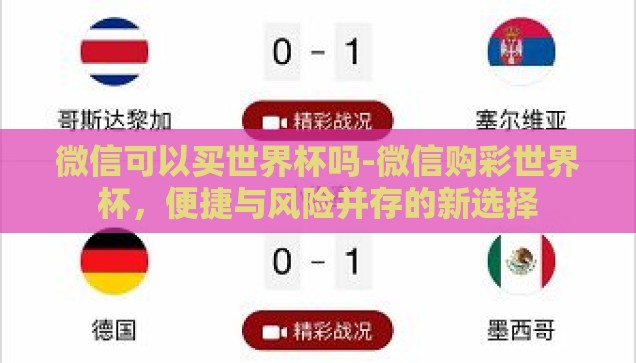微信可以买世界杯吗-微信购彩世界杯，便捷与风险并存的新选择