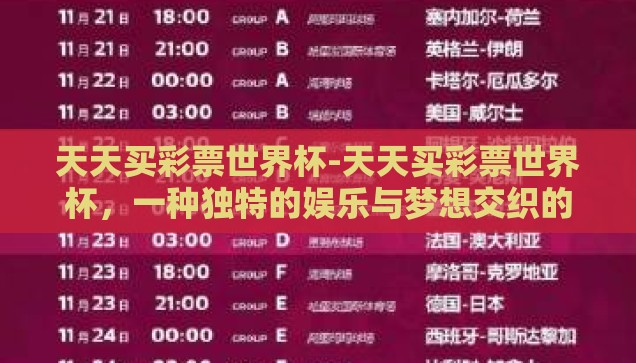 天天买彩票世界杯-天天买彩票世界杯，一种独特的娱乐与梦想交织的体验