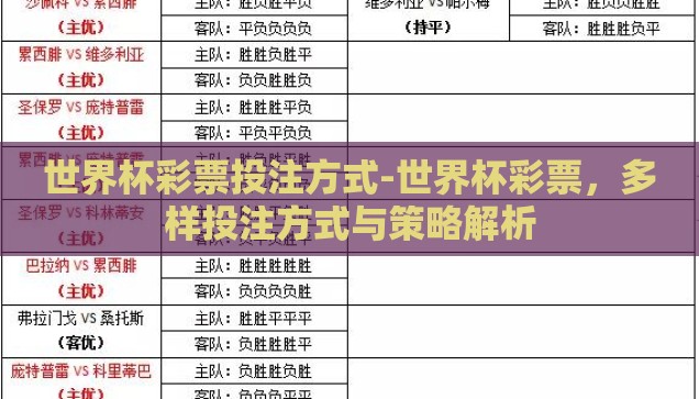 世界杯彩票投注方式-世界杯彩票，多样投注方式与策略解析