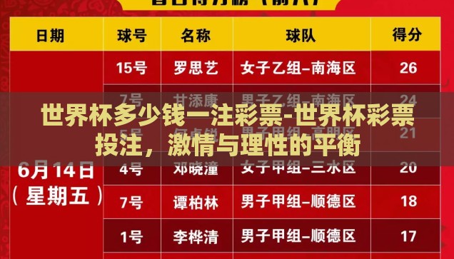 世界杯多少钱一注彩票-世界杯彩票投注，激情与理性的平衡